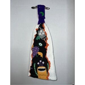 Hanging Double Kitchen Towel Purple Crocheted Topper Halloween Funny Monsters‎